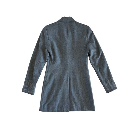 Tristan & Iseut Gray Long Length Embroidered Blazer Jacket‎ Lined Gray Button 2 - Picture 6 of 9